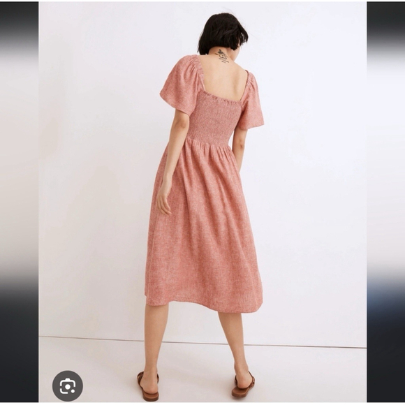 Madewell Lucie Linen Blend Smocked Midi Dress XL Cottage Boho Lagenlook Stretch - Picture 4 of 10